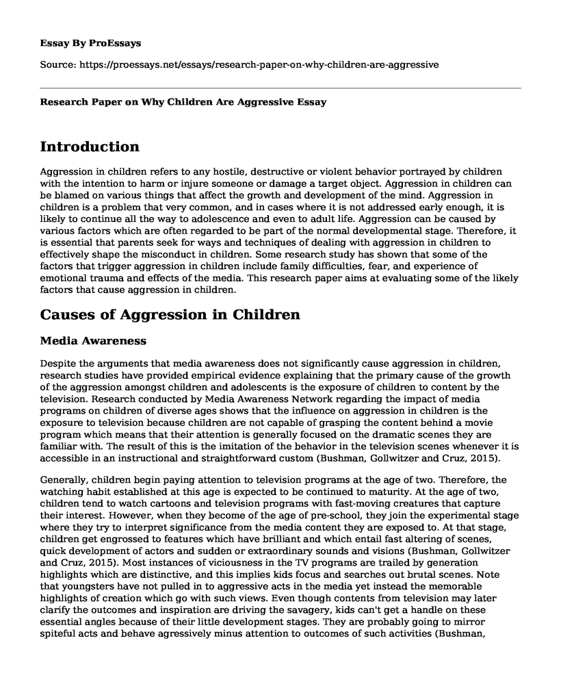 Research Paper on Why Children Are Aggressive