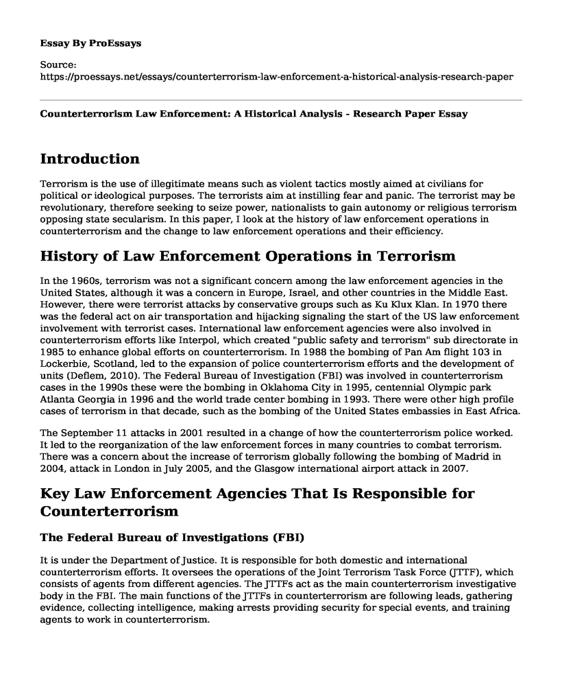 Counterterrorism Law Enforcement: A Historical Analysis - Research Paper