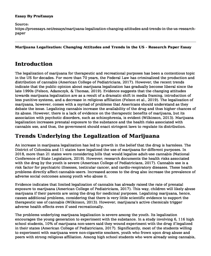 Marijuana Legalization: Changing Attitudes and Trends in the US - Research Paper