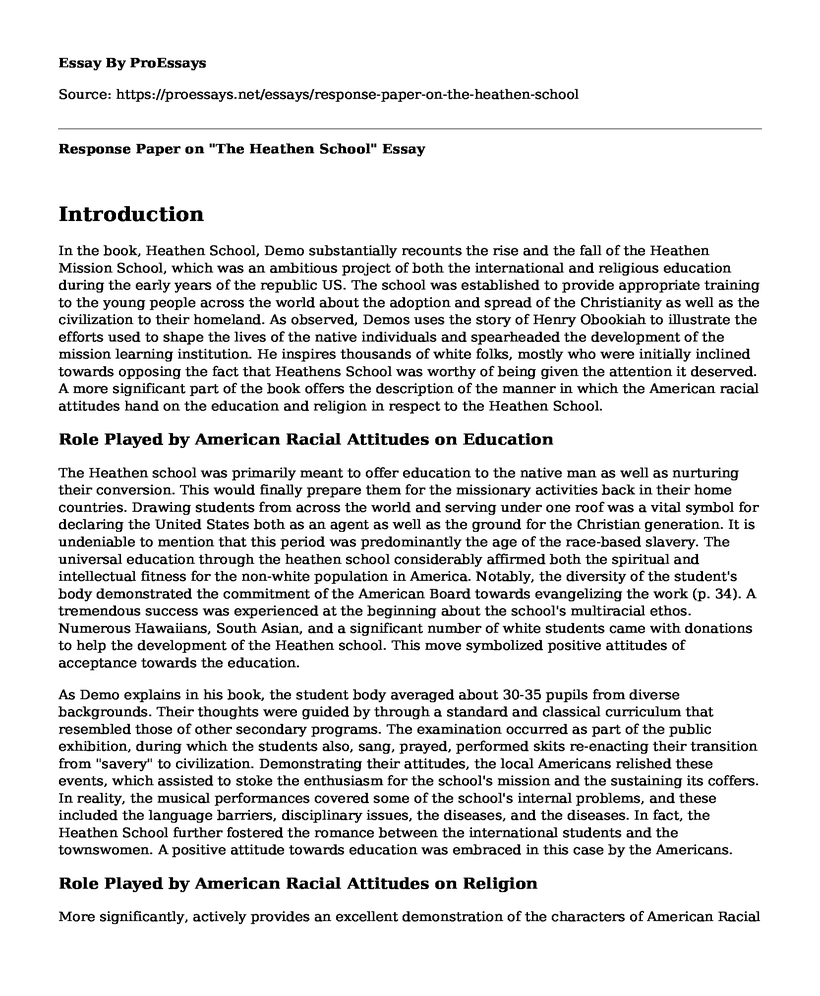 Response Paper on "The Heathen School"