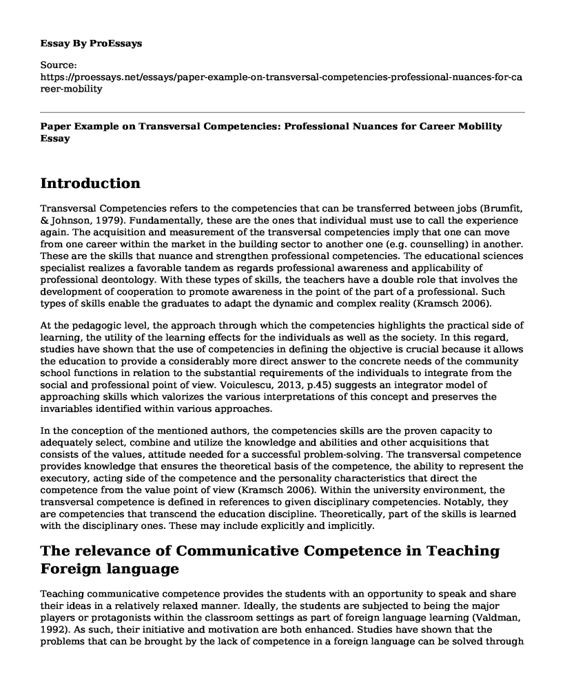 Paper Example on Transversal Competencies: Professional Nuances for Career Mobility