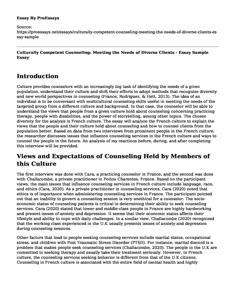 Culturally Competent Counseling: Meeting the Needs of Diverse Clients - Essay Sample