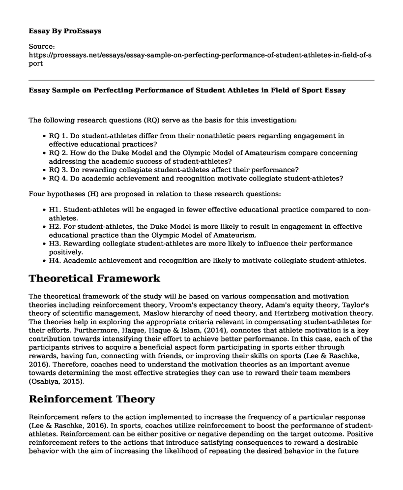 Essay Sample on Perfecting Performance of Student Athletes in Field of Sport