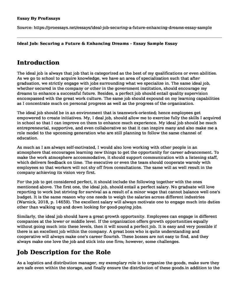 Ideal Job: Securing a Future & Enhancing Dreams - Essay Sample