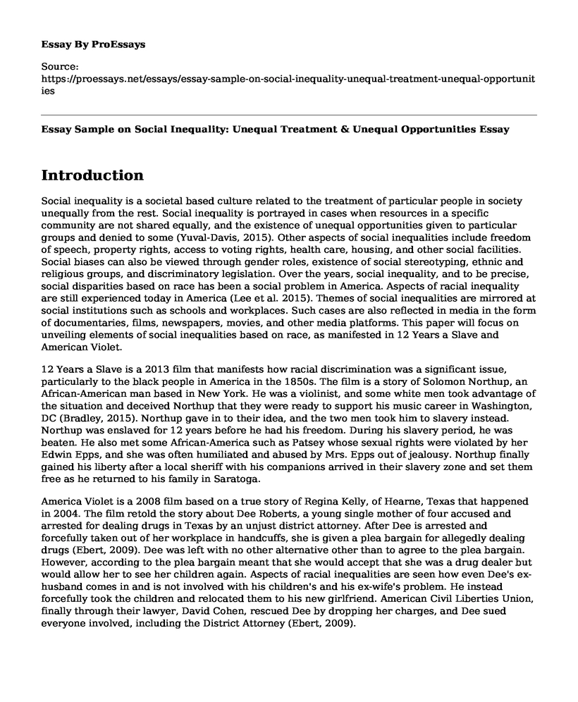 Essay Sample on Social Inequality: Unequal Treatment & Unequal Opportunities