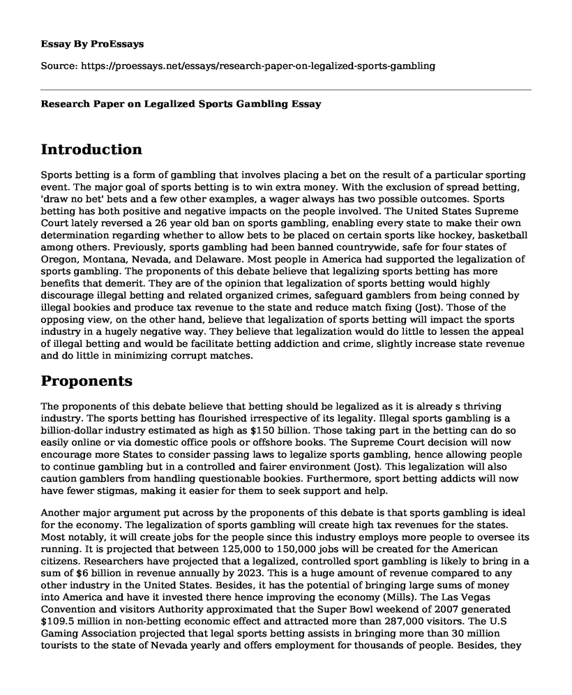 Research Paper on Legalized Sports Gambling