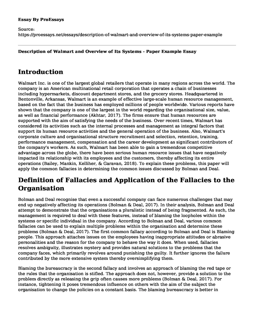 Description of Walmart and Overview of Its Systems - Paper Example