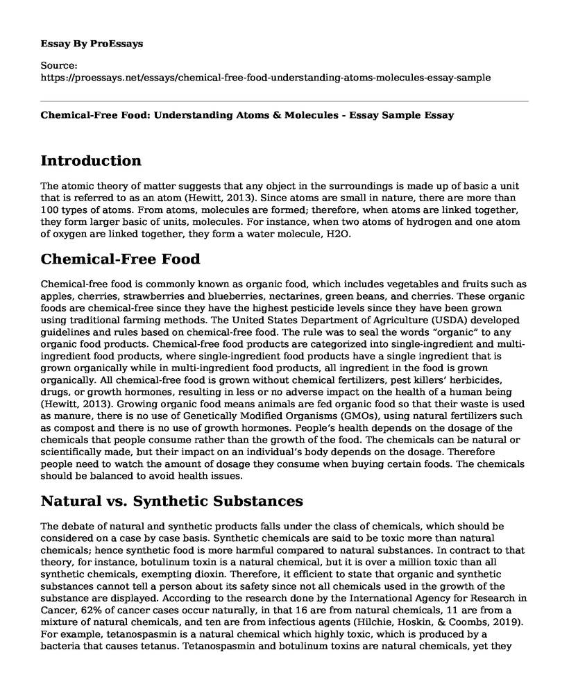 Chemical-Free Food: Understanding Atoms & Molecules - Essay Sample