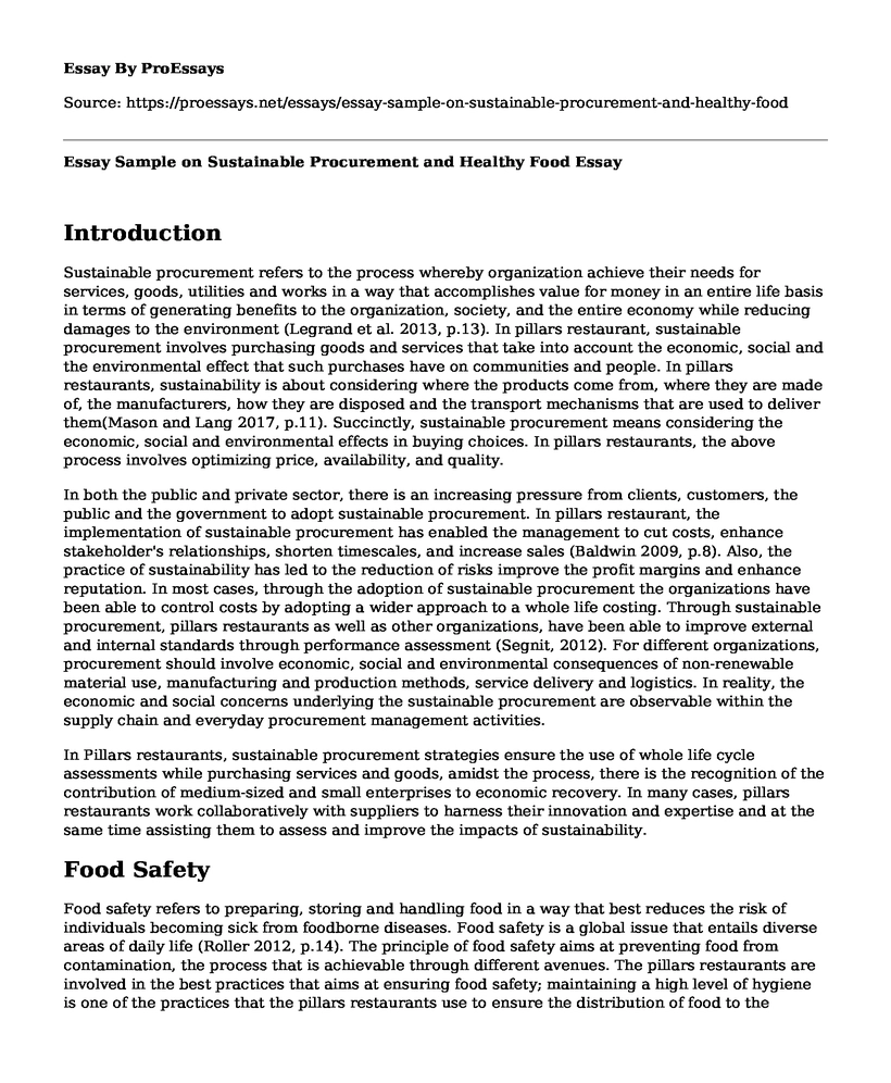 Essay Sample on Sustainable Procurement and Healthy Food