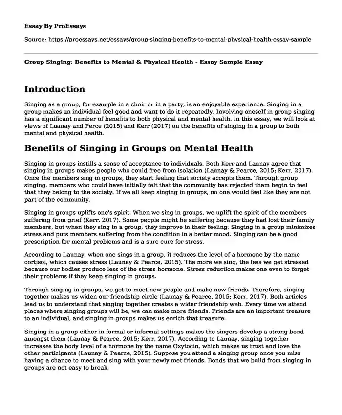 Group Singing: Benefits to Mental & Physical Health - Essay Sample