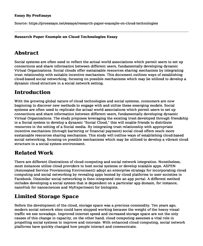 Research Paper Example on Cloud Technologies 