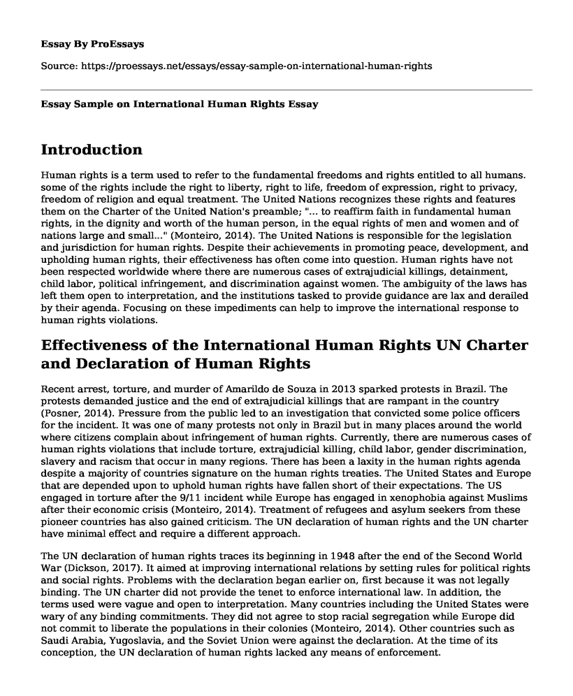Essay Sample on International Human Rights 