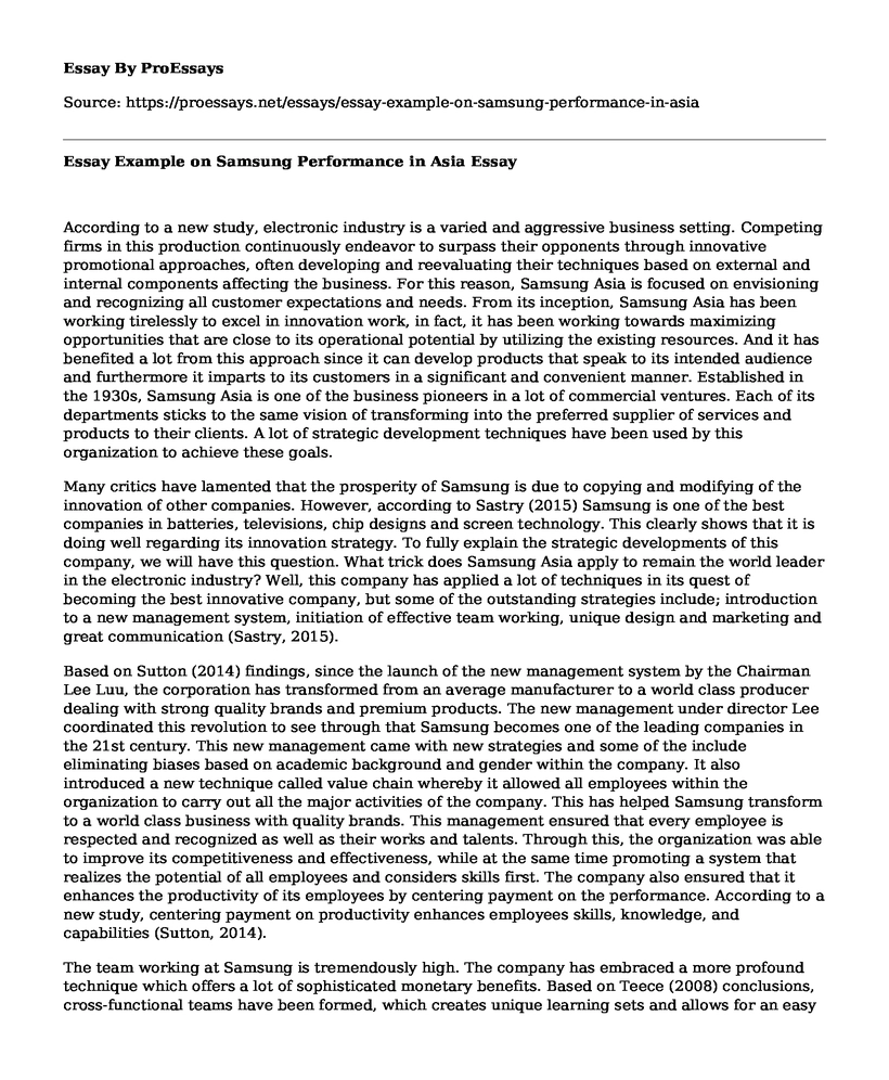 Essay Example on Samsung Performance in Asia