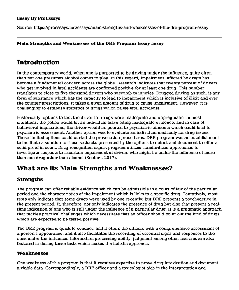 Main Strengths and Weaknesses of the DRE Program Essay