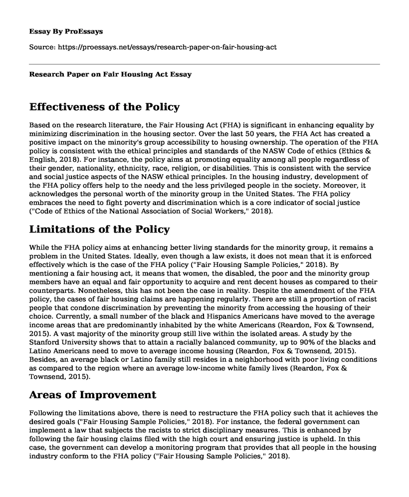Research Paper on Fair Housing Act