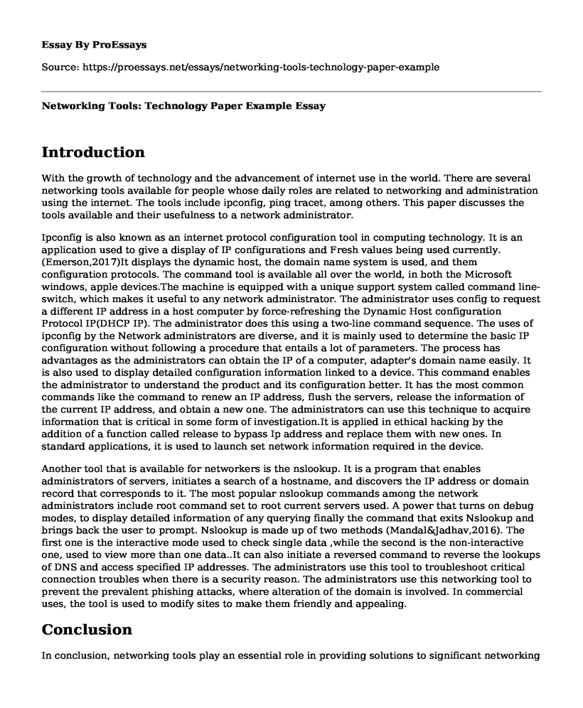 Networking Tools: Technology Paper Example