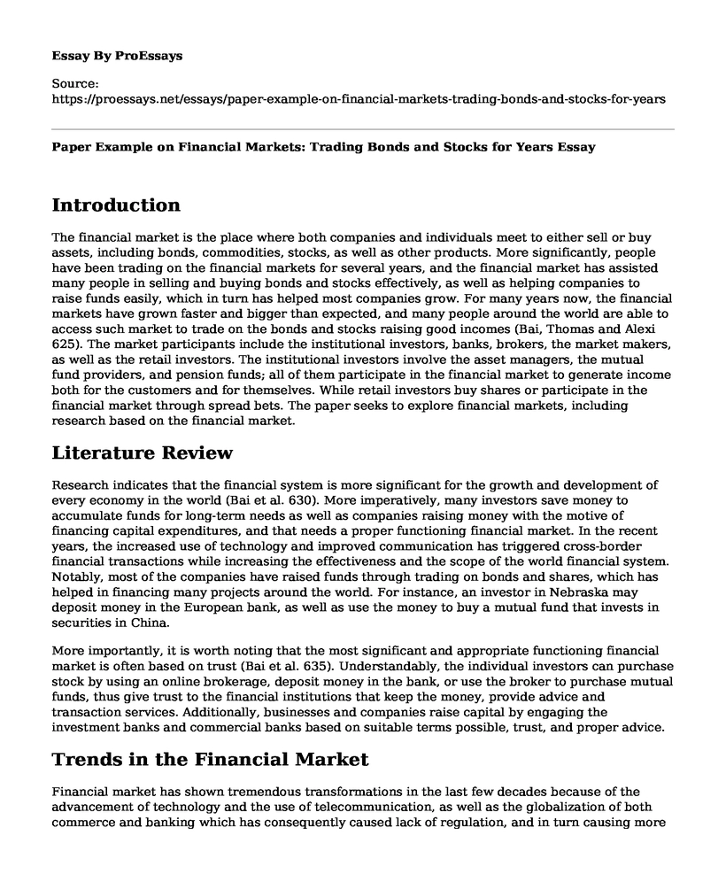 Paper Example on Financial Markets: Trading Bonds and Stocks for Years