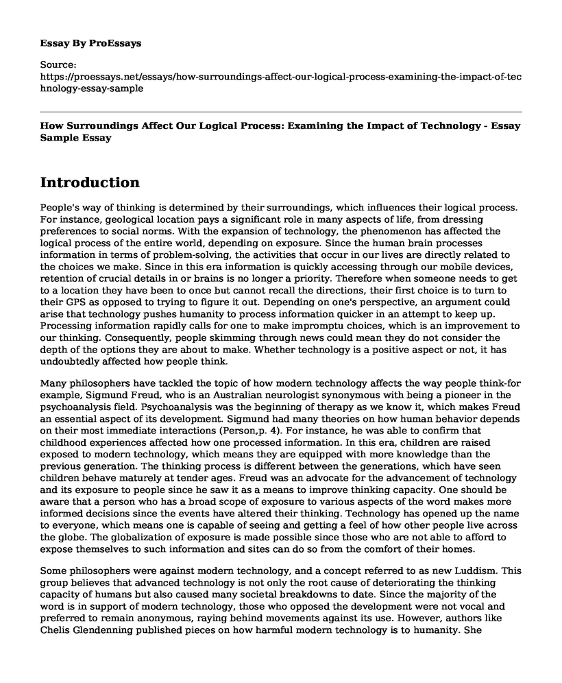 How Surroundings Affect Our Logical Process: Examining the Impact of Technology - Essay Sample