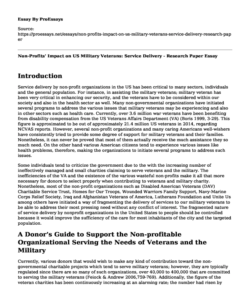 Non-Profits' Impact on US Military Veterans: Service Delivery - Research Paper