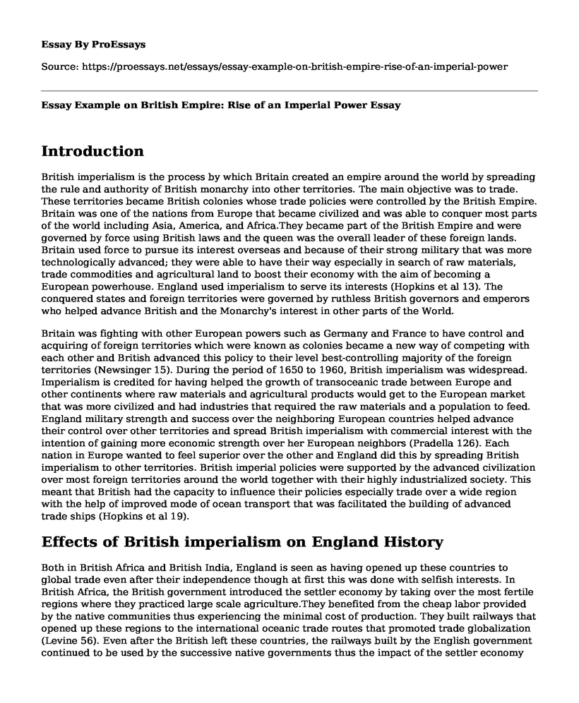 Essay Example on British Empire: Rise of an Imperial Power