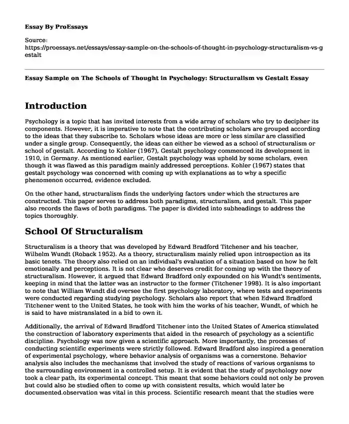 Essay Sample on The Schools of Thought in Psychology: Structuralism vs Gestalt