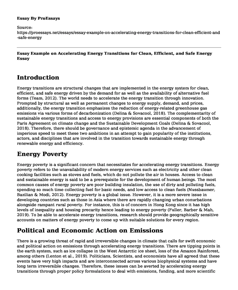 Essay Example on Accelerating Energy Transitions for Clean, Efficient, and Safe Energy