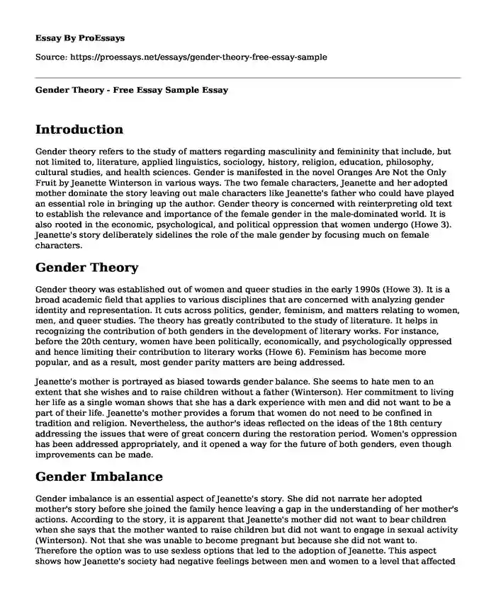 Gender Theory - Free Essay Sample