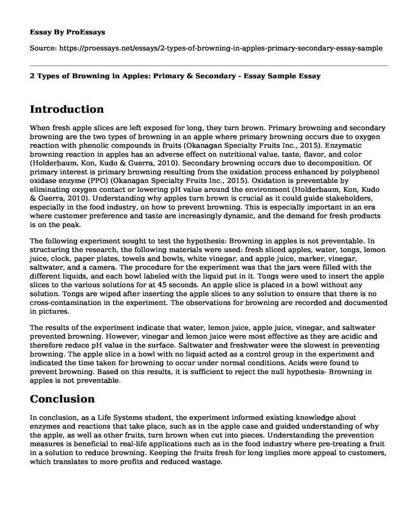 2 Types of Browning in Apples: Primary & Secondary - Essay Sample