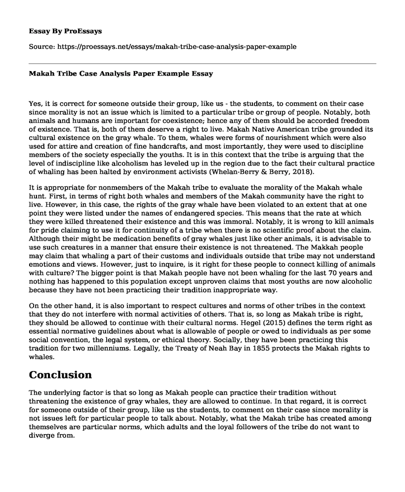 Makah Tribe Case Analysis Paper Example
