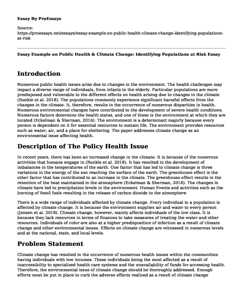 Essay Example on Public Health & Climate Change: Identifying Populations at Risk