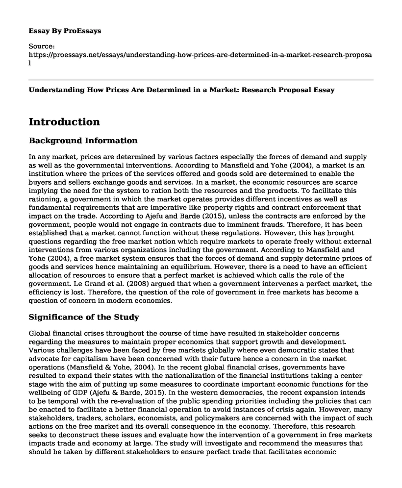 Understanding How Prices Are Determined in a Market: Research Proposal