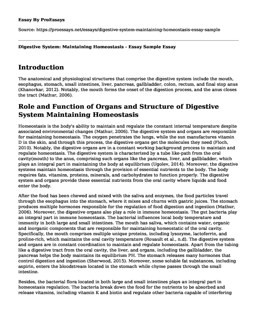 Digestive System: Maintaining Homeostasis - Essay Sample