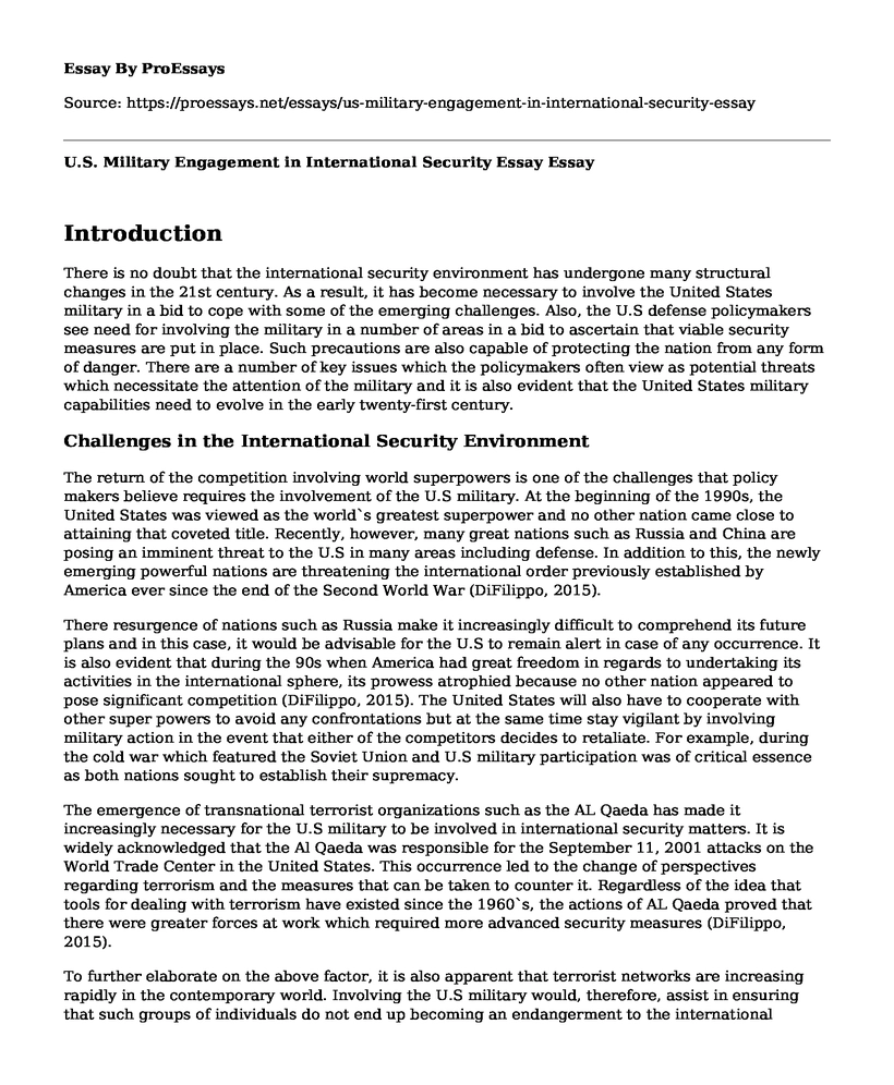 U.S. Military Engagement in International Security Essay