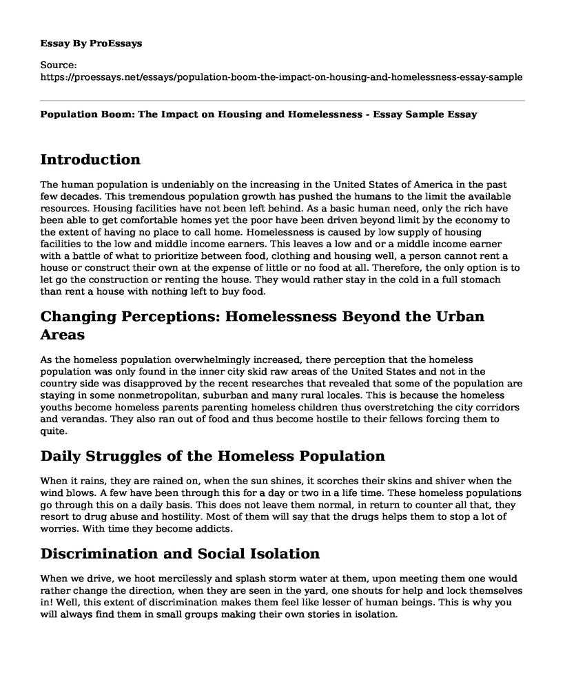 Population Boom: The Impact on Housing and Homelessness - Essay Sample