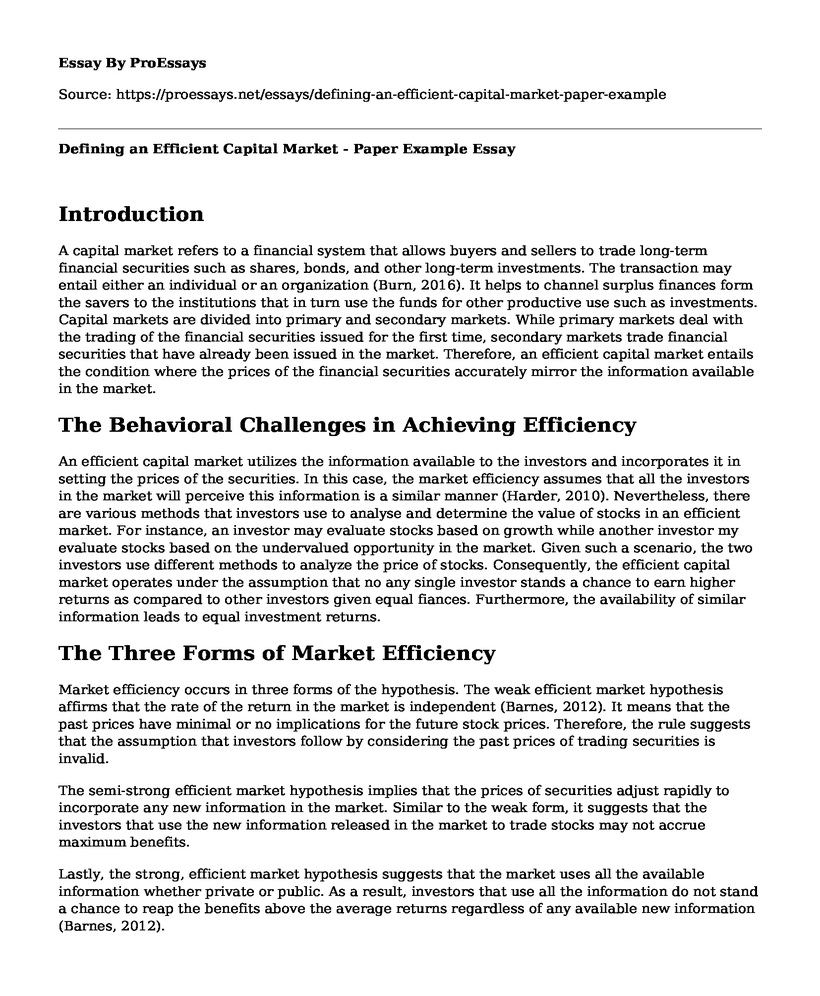 Defining an Efficient Capital Market - Paper Example