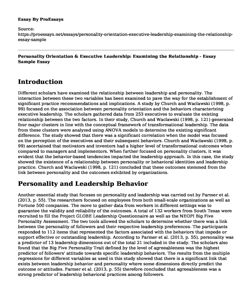 Personality Orientation & Executive Leadership: Examining the Relationship - Essay Sample
