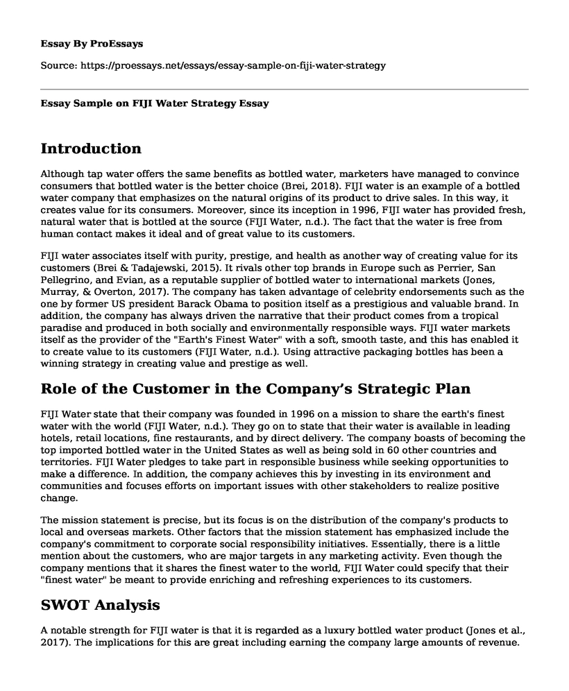 Essay Sample on FIJI Water Strategy
