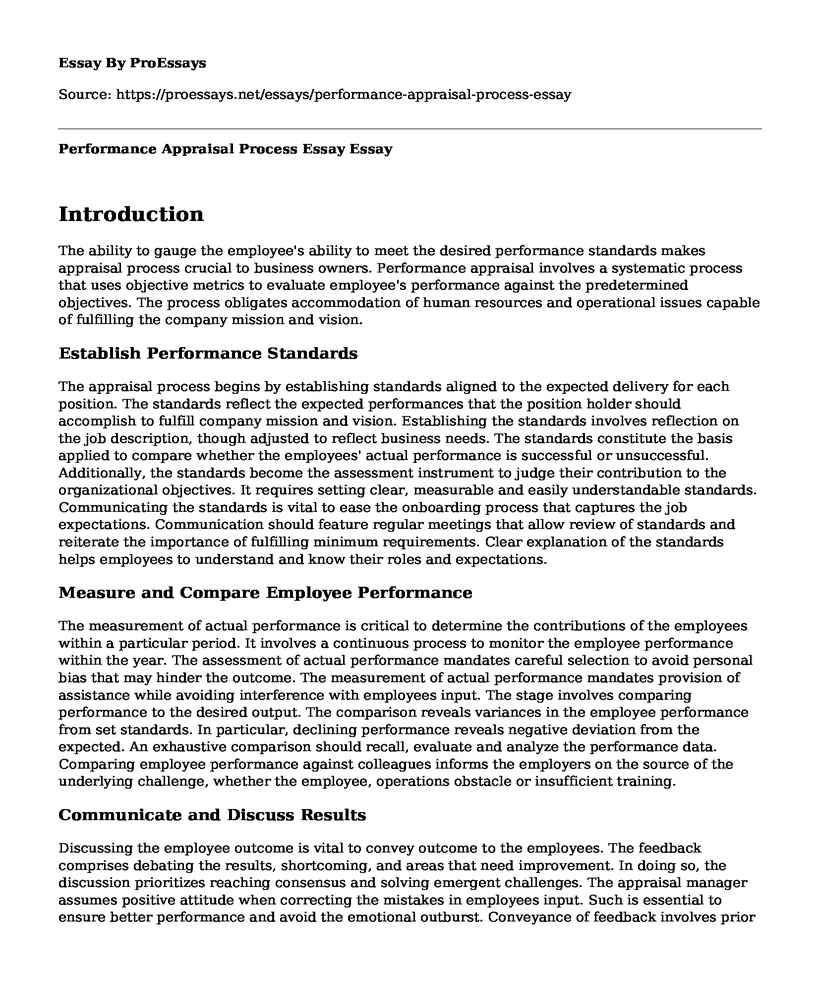 Performance Appraisal Process Essay