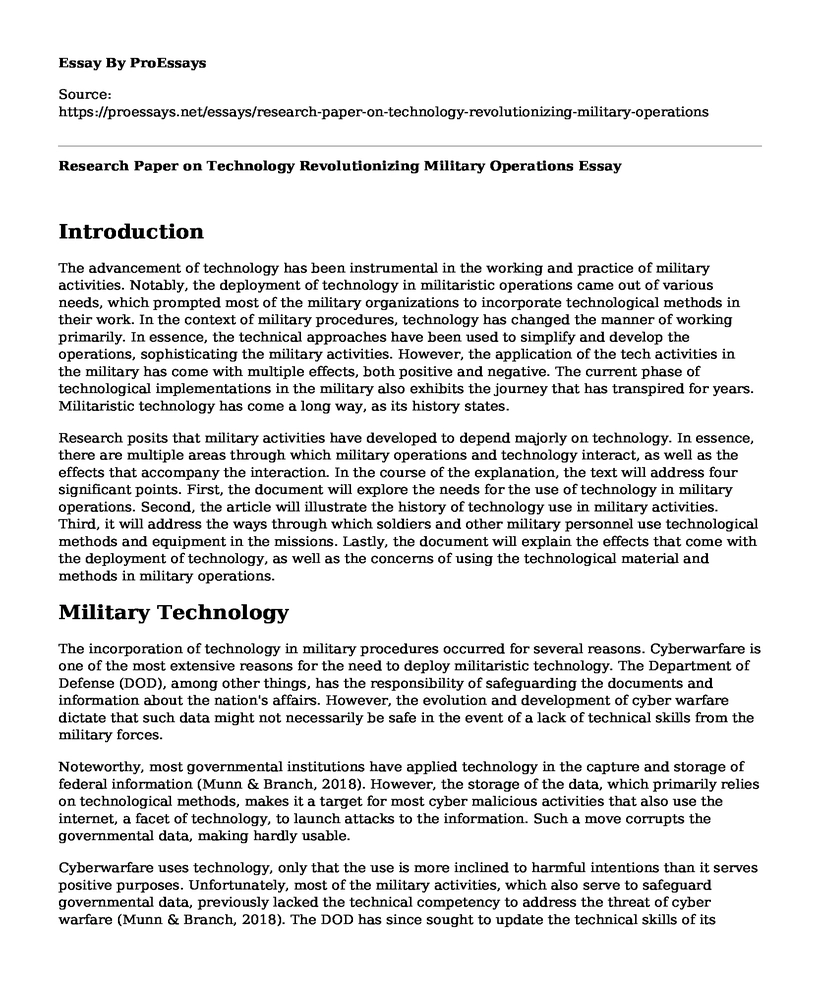 Research Paper on Technology Revolutionizing Military Operations