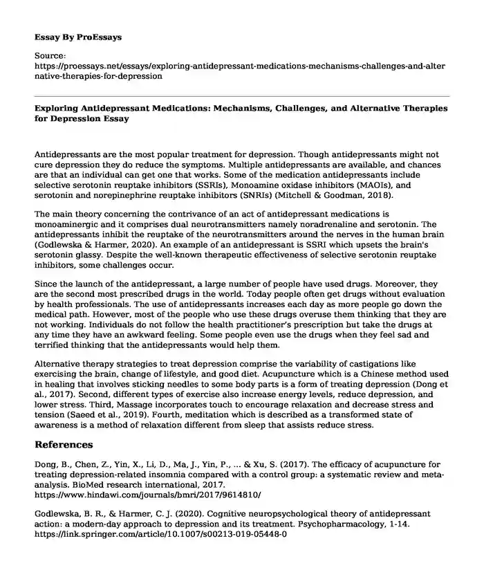 Exploring Antidepressant Medications: Mechanisms, Challenges, and Alternative Therapies for Depression