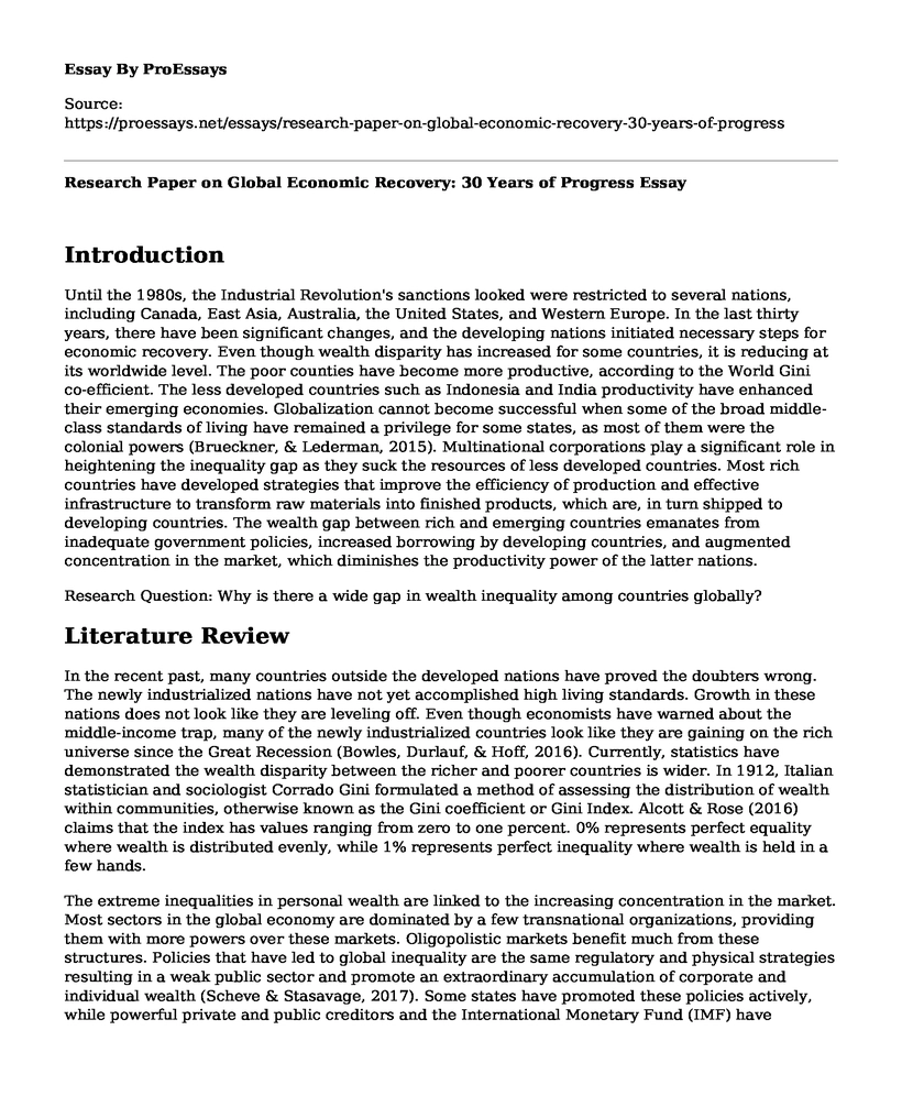 Research Paper on Global Economic Recovery: 30 Years of Progress