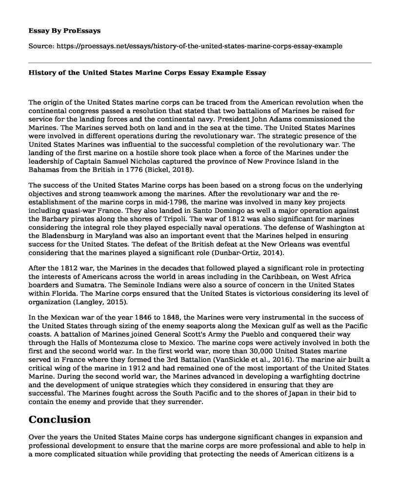 History of the United States Marine Corps Essay Example