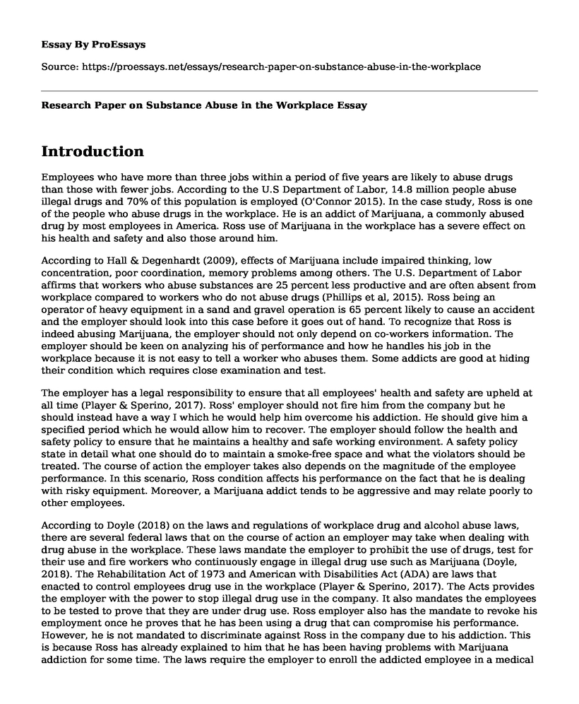 Research Paper on Substance Abuse in the Workplace