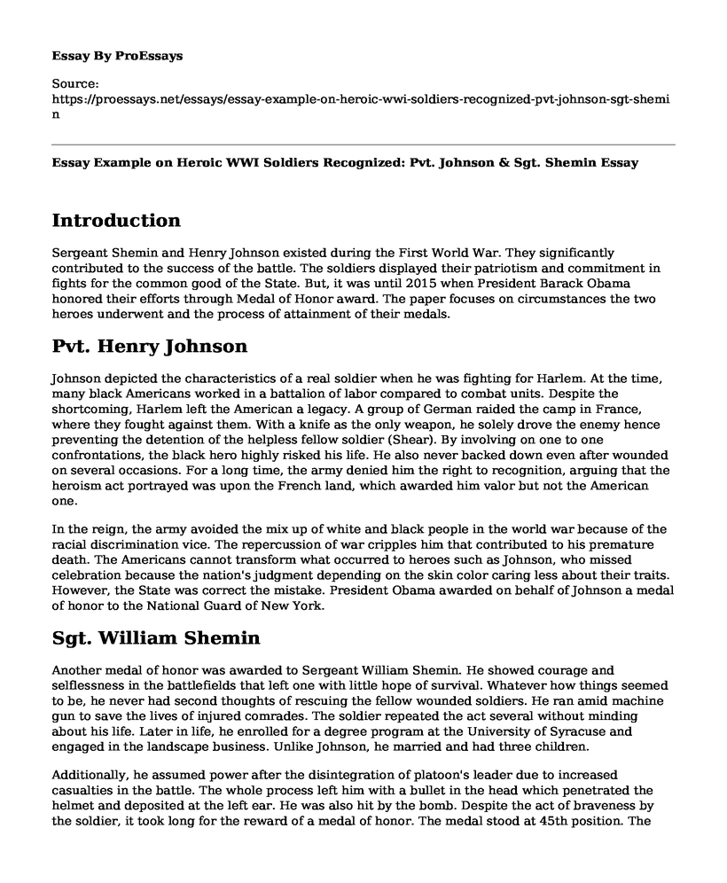 📗 Essay Example on Heroic WWI Soldiers Recognized: Pvt. Johnson & Sgt ...