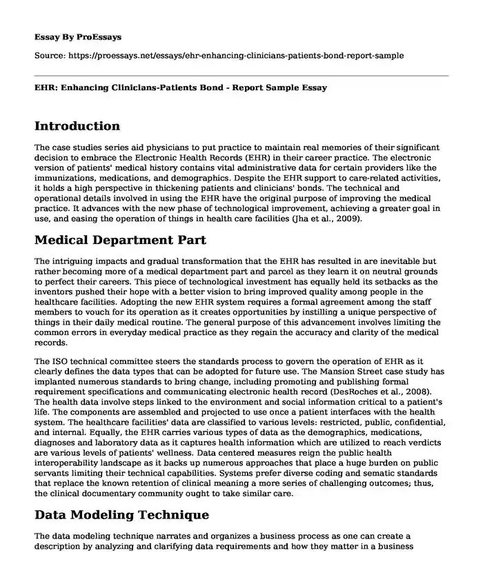 EHR: Enhancing Clinicians-Patients Bond - Report Sample