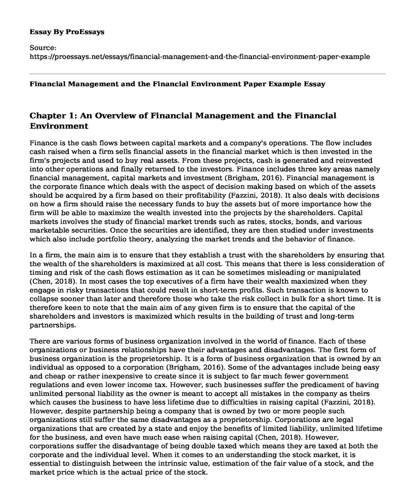 Financial Management and the Financial Environment Paper Example