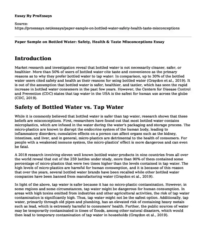 Paper Sample on Bottled Water: Safety, Health & Taste Misconceptions