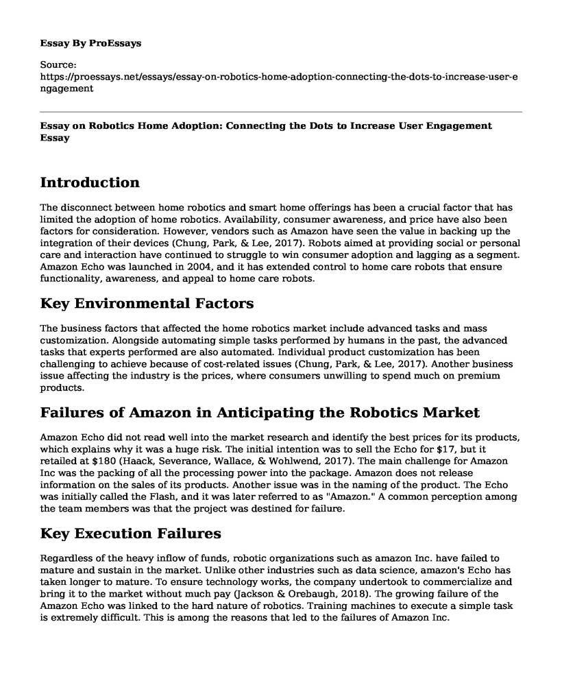 Essay on Robotics Home Adoption: Connecting the Dots to Increase User Engagement