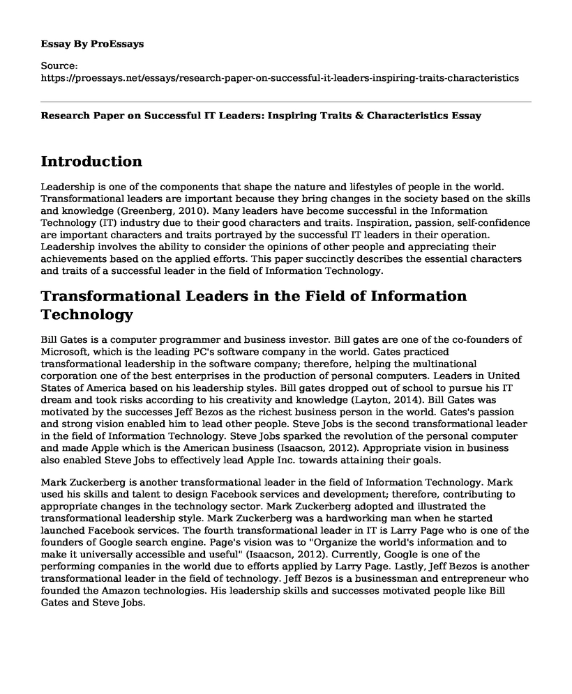 Research Paper on Successful IT Leaders: Inspiring Traits & Characteristics
