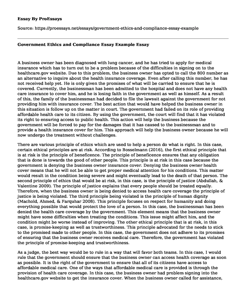 Government Ethics and Compliance Essay Example